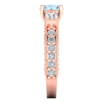 2.33 cttw Zirconia Simulated Blue Diamond Three-Stone Engagement Ring - Solid Rose Gold (VVS1, Round Cut,6.5mm)