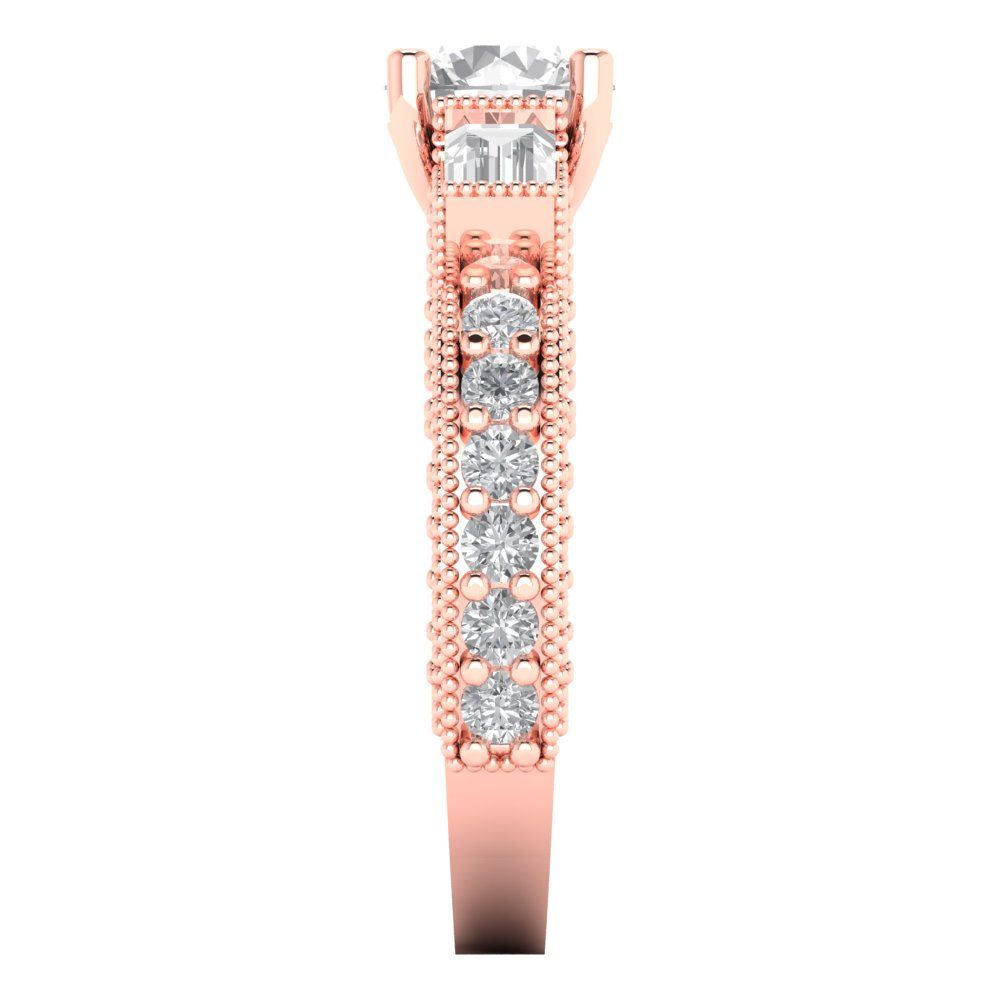 2.33 cttw Moissanite Three-Stone Engagement Ring - Solid Rose Gold (VVS1, Round Cut,6.5mm)