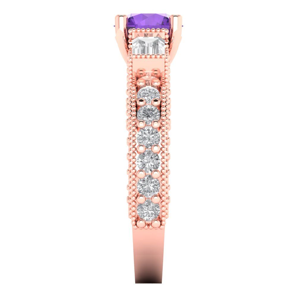 2.33 cttw Natural Amethyst Three-Stone Engagement Ring - Solid Rose Gold (VVS1, Round Cut,6.5mm)