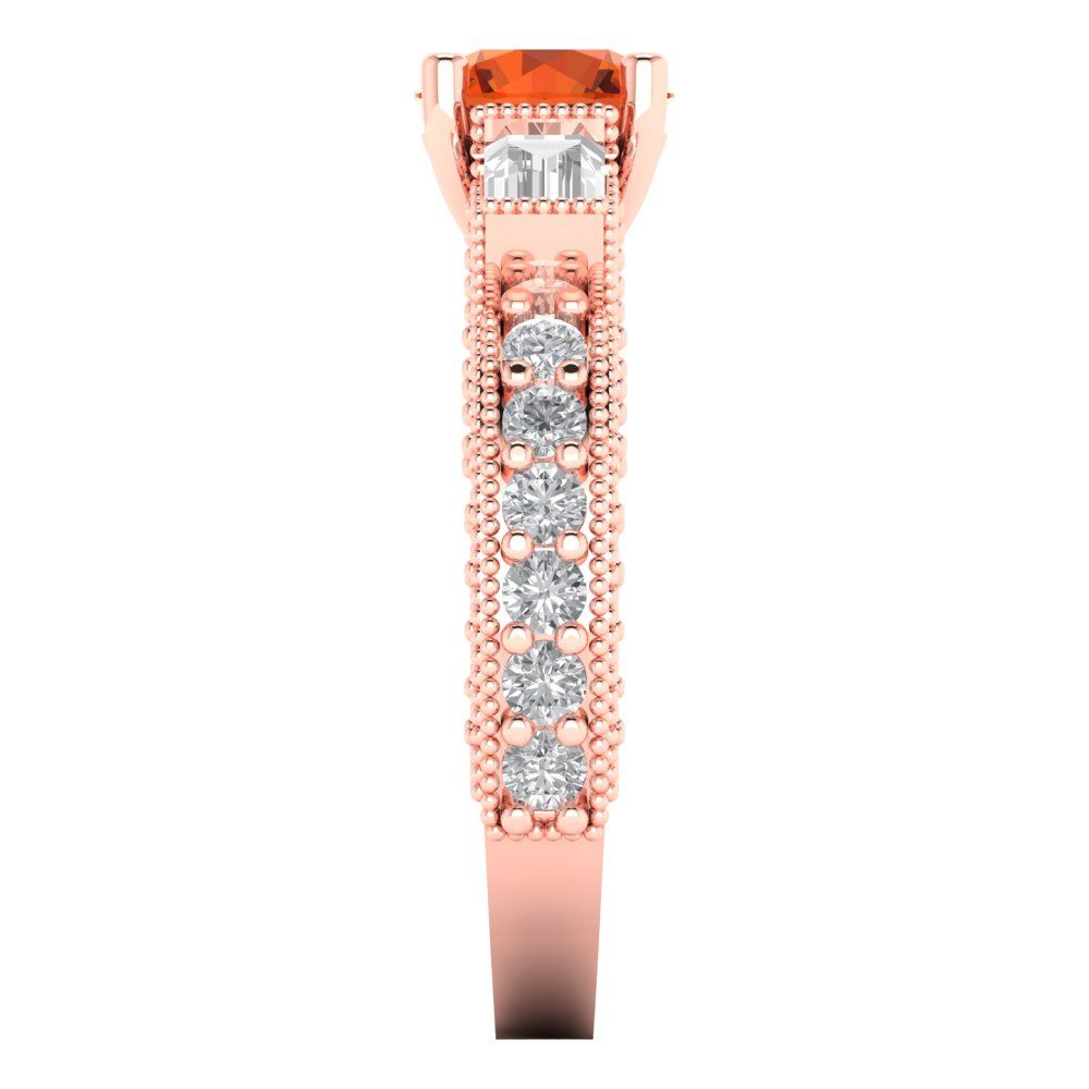 2.33 cttw Zirconia Simulated Red Diamond Three-Stone Engagement Ring - Solid Rose Gold (VVS1, Round Cut,6.5mm)