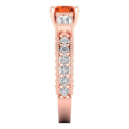 2.33 cttw Zirconia Simulated Red Diamond Three-Stone Engagement Ring - Solid Rose Gold (VVS1, Round Cut,6.5mm)