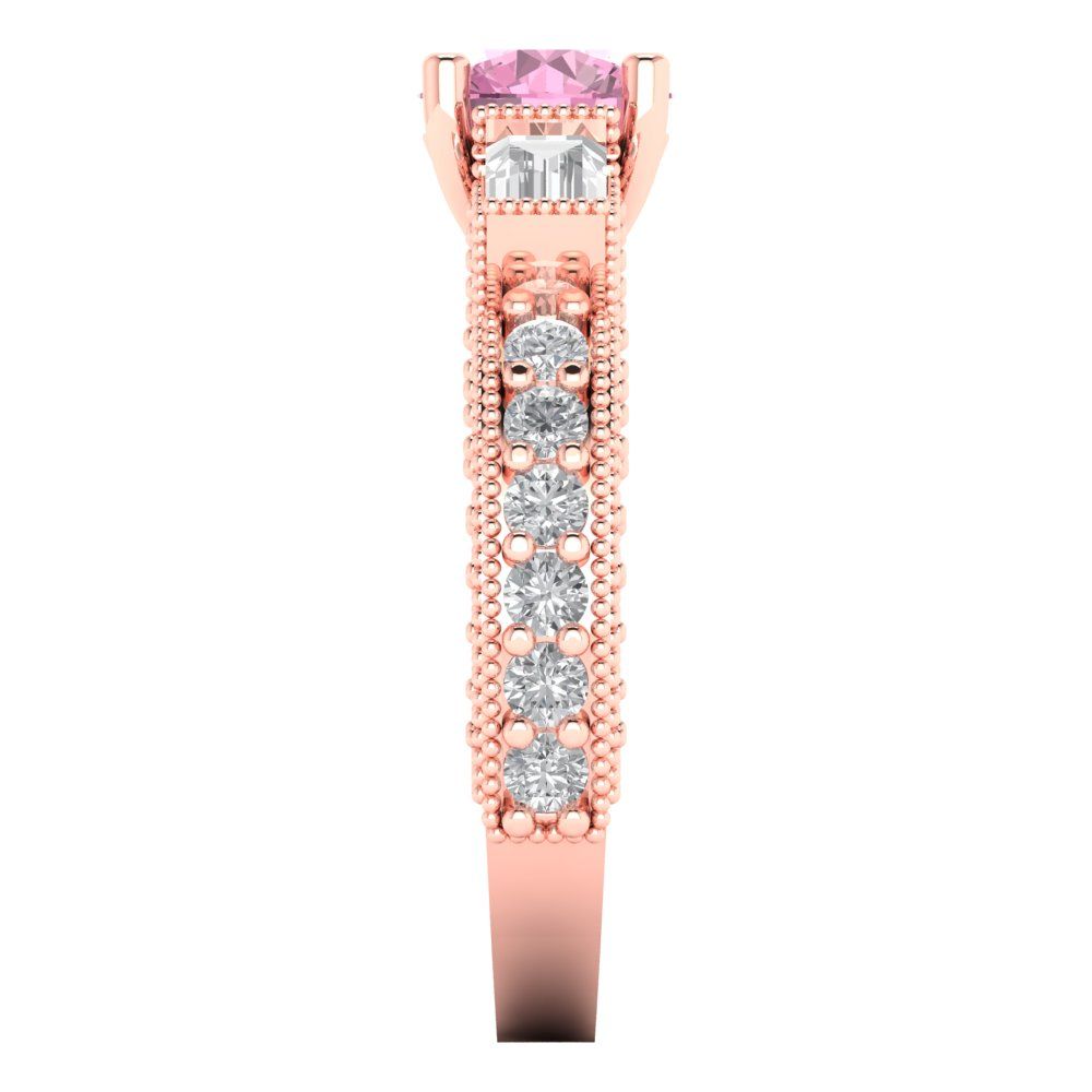2.33 cttw Zirconia Simulated Pink Diamond Three-Stone Engagement Ring - Solid Rose Gold (VVS1, Round Cut,6.5mm)