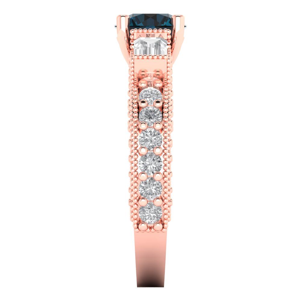 2.33 cttw Natural London Blue Topaz Three-Stone Engagement Ring - Solid Rose Gold (VVS1, Round Cut,6.5mm)