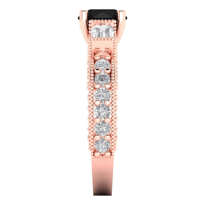 2.33 cttw Natural Onyx Three-Stone Engagement Ring - Solid Gold (Round Cut,6.5mm)