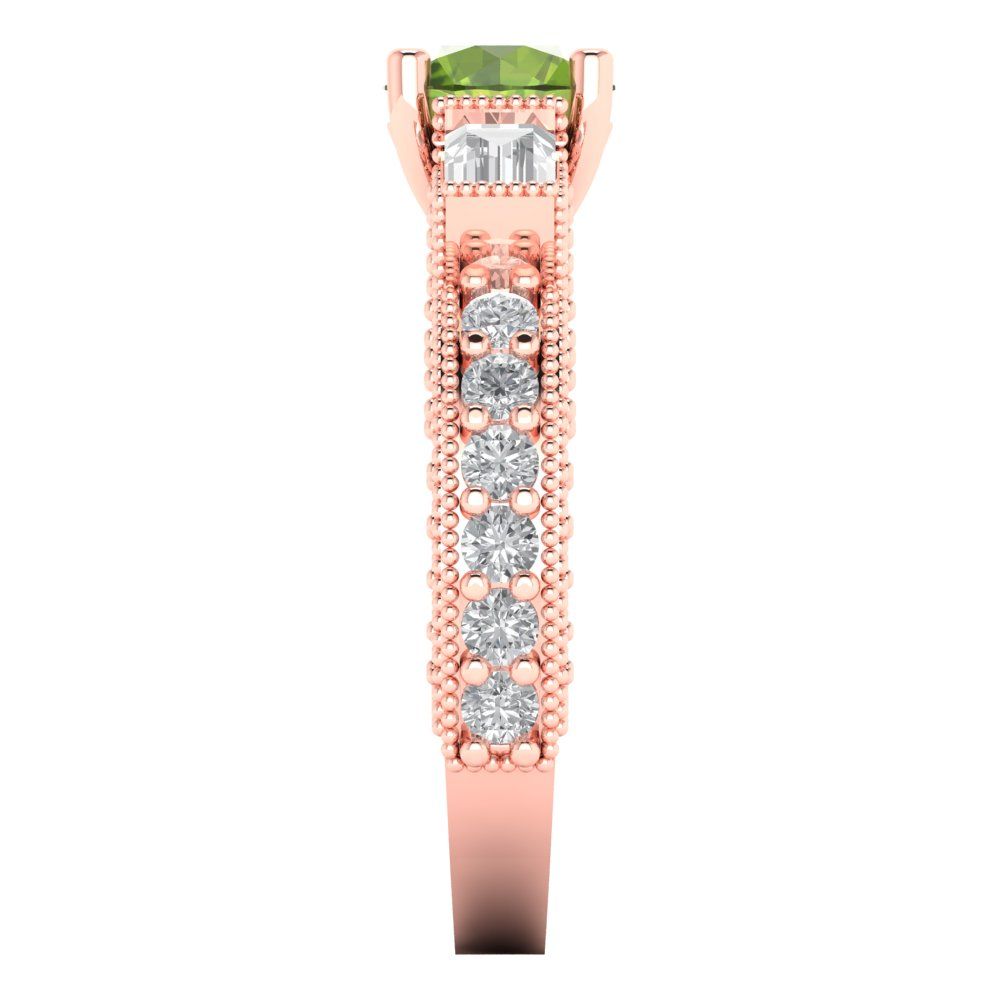 2.33 cttw Natural Peridot Three-Stone Engagement Ring - Solid Rose Gold (VVS1, Round Cut,6.5mm)