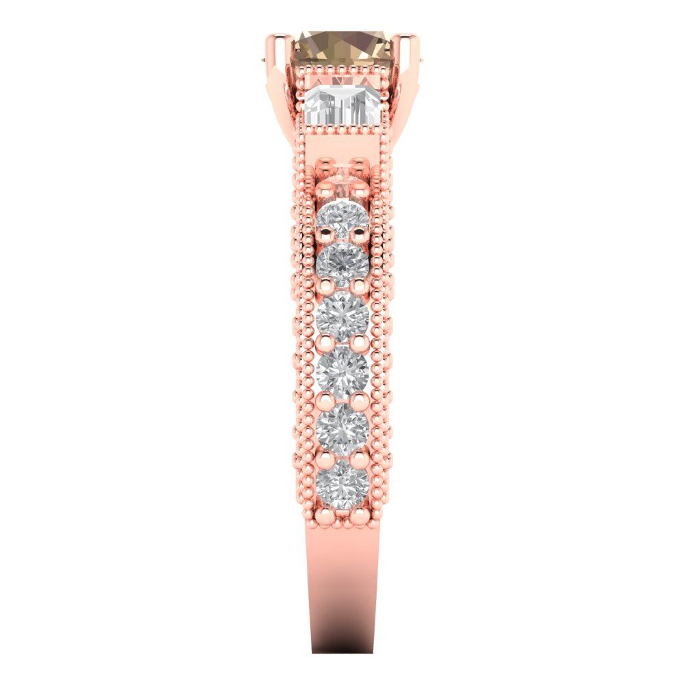 2.33 cttw Yellow Moissanite Three-Stone Engagement Ring - Solid Rose Gold (VVS1, Round Cut,6.5mm)