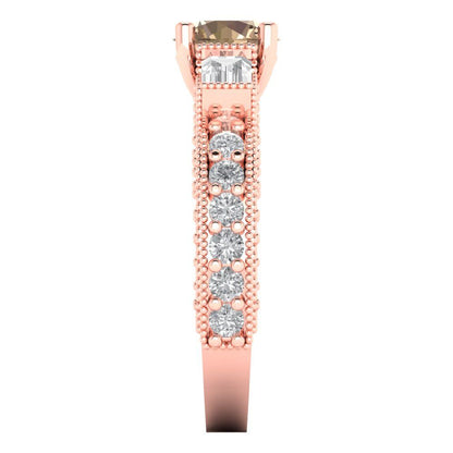 2.33 cttw Yellow Moissanite Three-Stone Engagement Ring - Solid Rose Gold (VVS1, Round Cut,6.5mm)