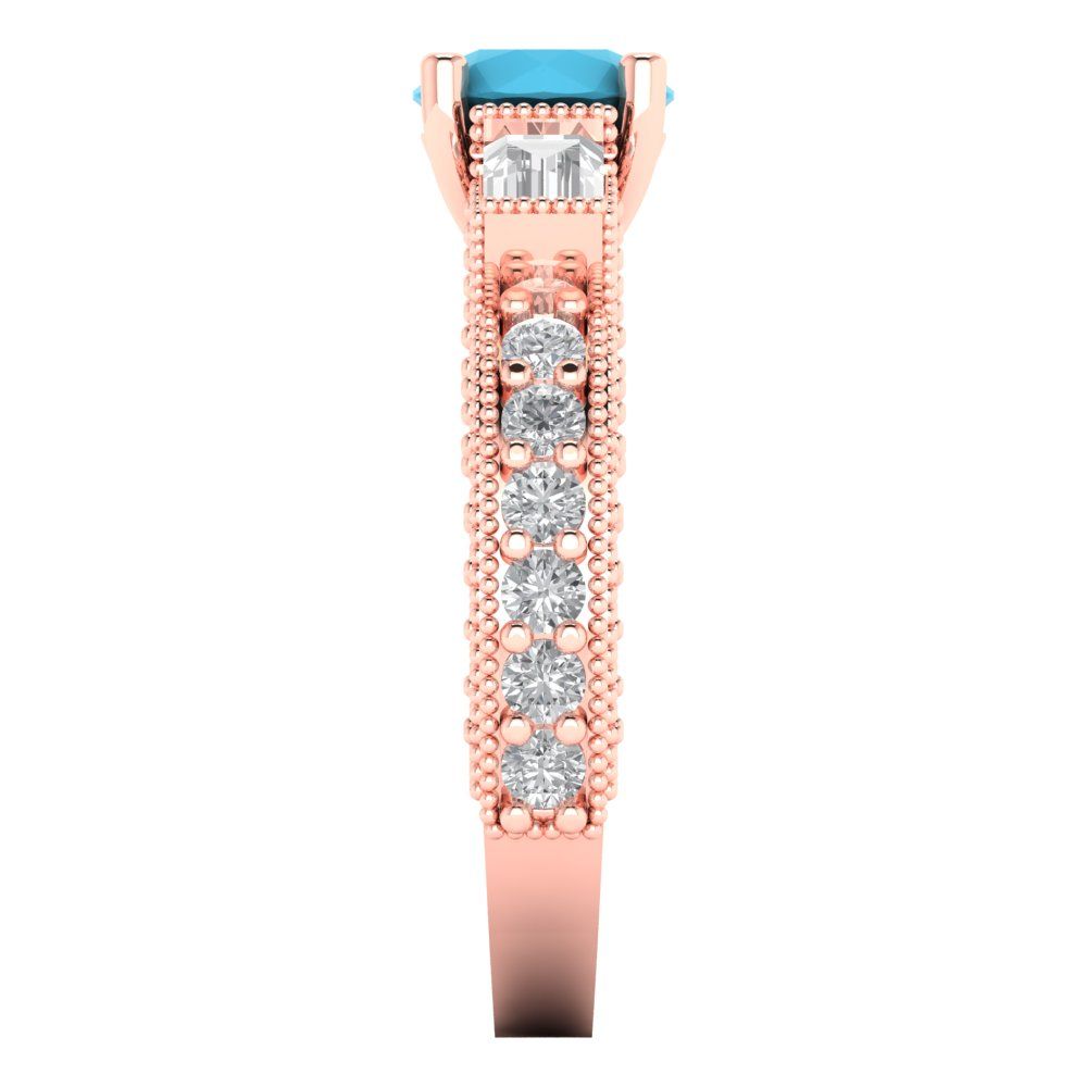 2.33 cttw Simulated Turquoise Three-Stone Engagement Ring - Solid Rose Gold (VVS1, Round Cut,6.5mm)