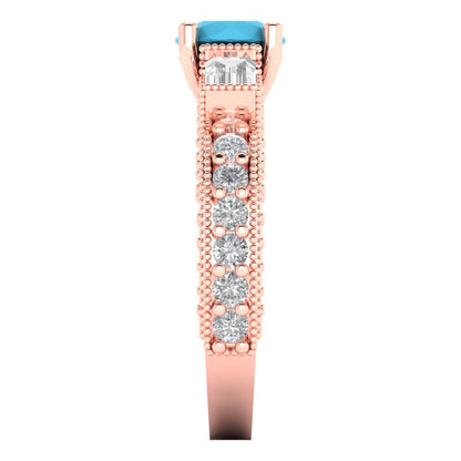 2.33 cttw Simulated Turquoise Three-Stone Engagement Ring - Solid Rose Gold (VVS1, Round Cut,6.5mm)