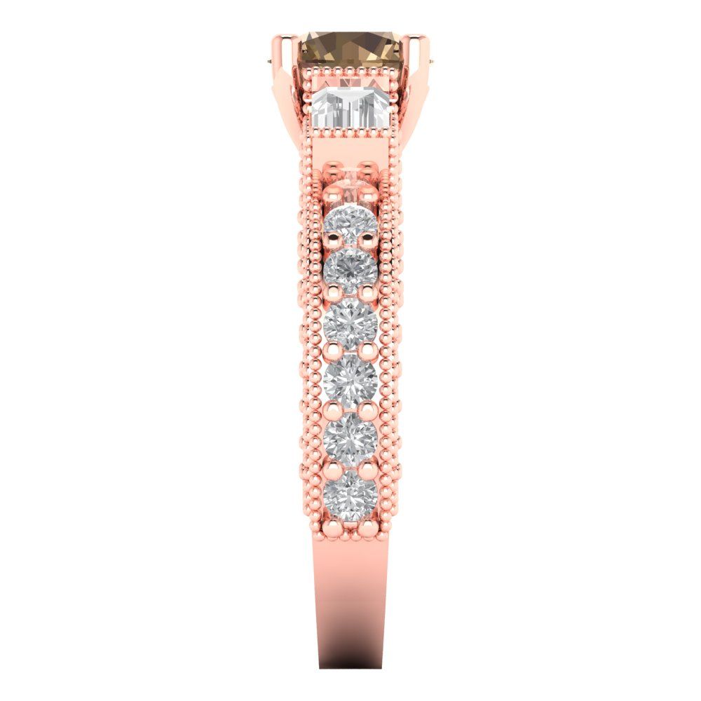 2.33 cttw Zirconia Simulated Champagne Diamond Three-Stone Engagement Ring - Solid Rose Gold (VVS1, Round Cut,6.5mm)
