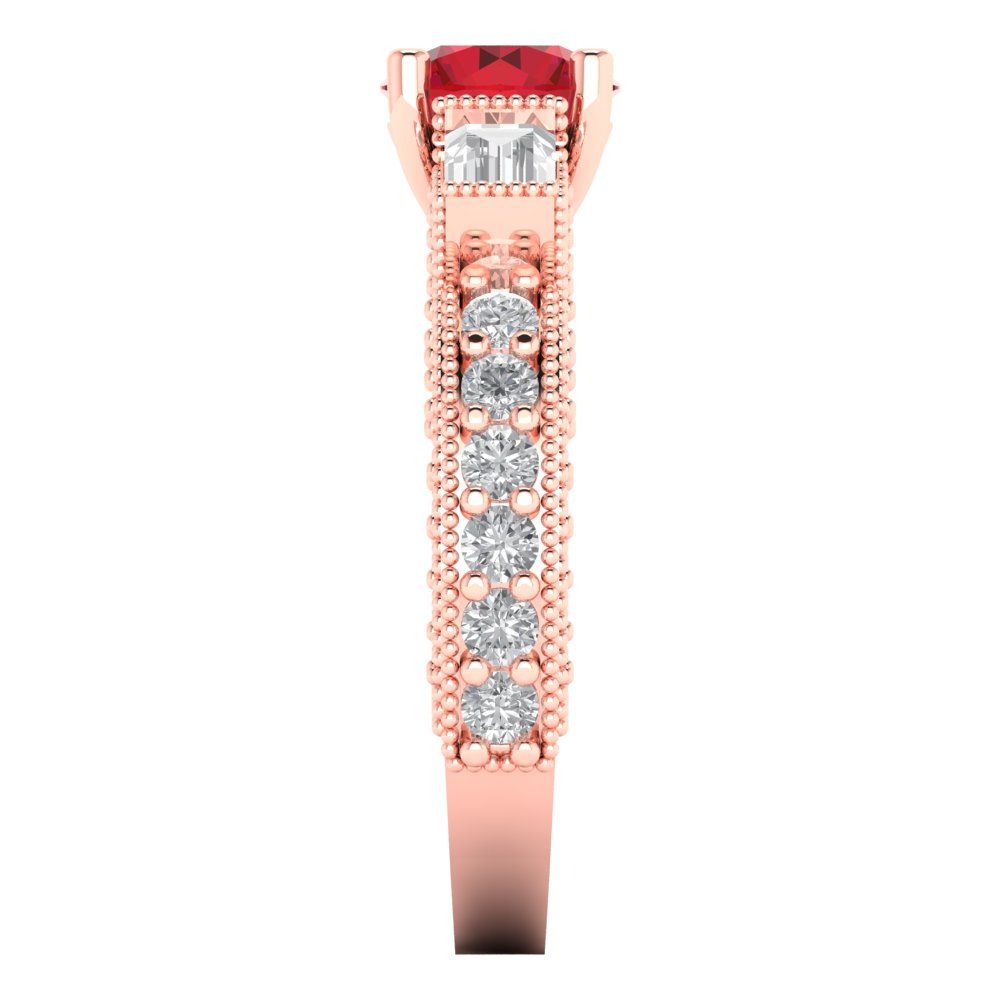 2.33 cttw Simulated Pink Tourmaline Three-Stone Engagement Ring - Solid Rose Gold (VVS1, Round Cut,6.5mm)