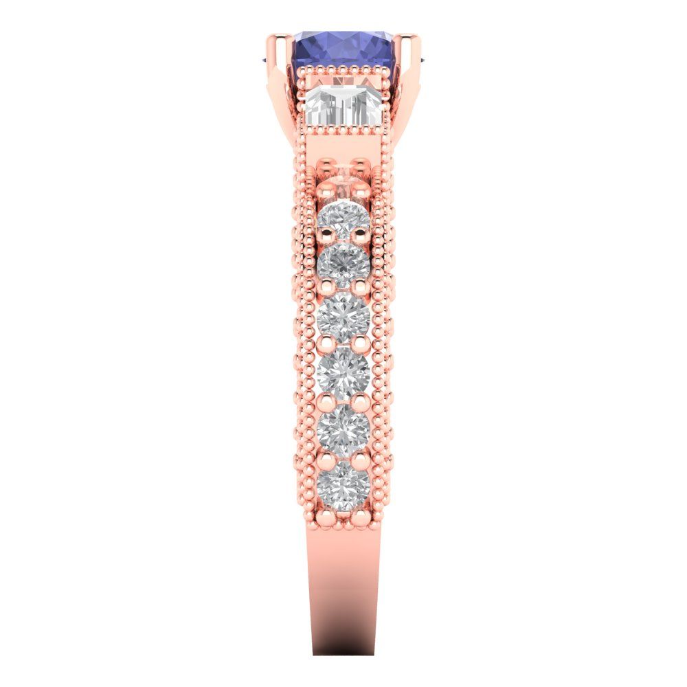 2.33 cttw Simulated Tanzanite Three-Stone Engagement Ring - Solid Gold (Round Cut,6.5mm)