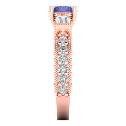 2.33 cttw Simulated Tanzanite Three-Stone Engagement Ring - Solid Gold (Round Cut,6.5mm)