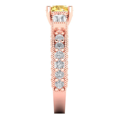 2.33 cttw Zirconia Simulated Yellow Diamond Three-Stone Engagement Ring - Solid Rose Gold (VVS1, Round Cut,6.5mm)