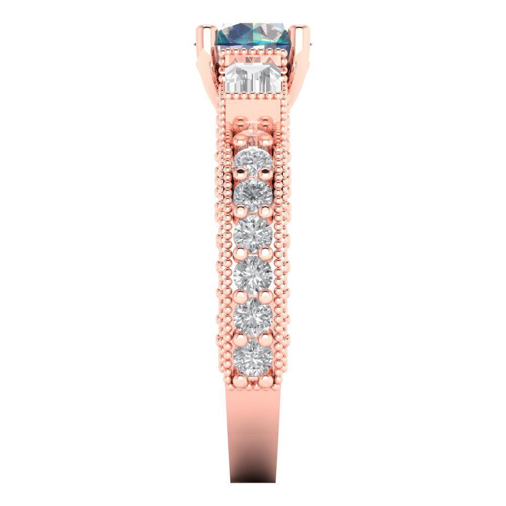 2.33 cttw Blue Moissanite Three-Stone Engagement Ring - Solid Rose Gold (VVS1, Round Cut,6.5mm)