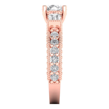 2.33 cttw White Sapphire Three-Stone Engagement Ring - Solid Rose Gold (VVS1, Round Cut,6.5mm)