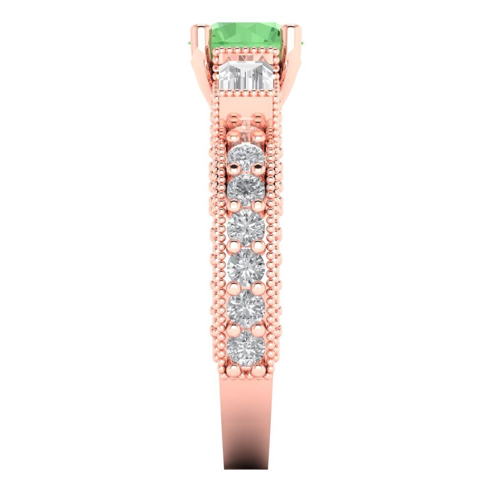 2.33 cttw Zirconia Simulated Green Diamond Three-Stone Engagement Ring - Solid Rose Gold (VVS1, Round Cut,6.5mm)