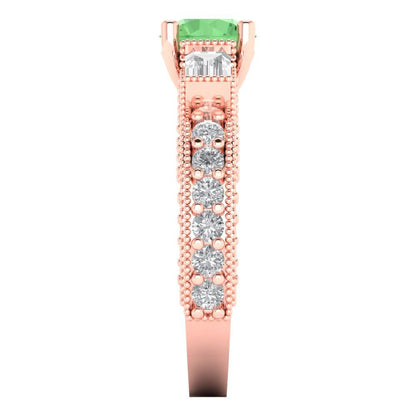 2.33 cttw Zirconia Simulated Green Diamond Three-Stone Engagement Ring - Solid Rose Gold (VVS1, Round Cut,6.5mm)