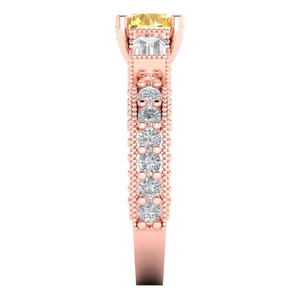 2.33 cttw Natural Citrine Three-Stone Engagement Ring - Solid Rose Gold (VVS1, Round Cut,6.5mm)