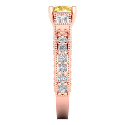2.33 cttw Natural Citrine Three-Stone Engagement Ring - Solid Rose Gold (VVS1, Round Cut,6.5mm)