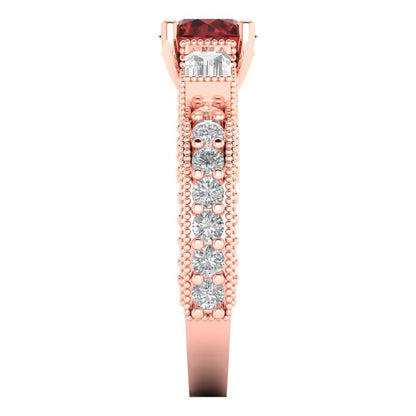 2.33 cttw Natural Garnet Three-Stone Engagement Ring - Solid Gold (Round Cut,6.5mm)