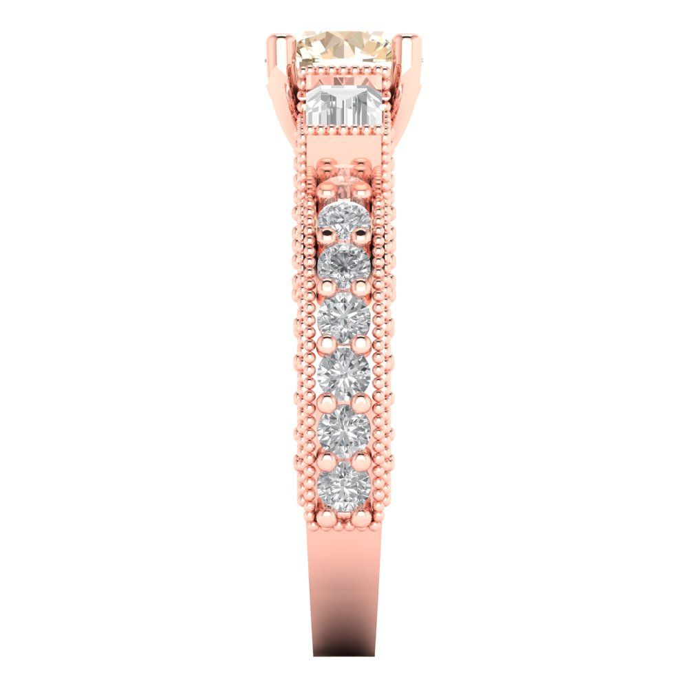 2.33 cttw Natural Morganite Three-Stone Engagement Ring - Solid Rose Gold (VVS1, Round Cut,6.5mm)