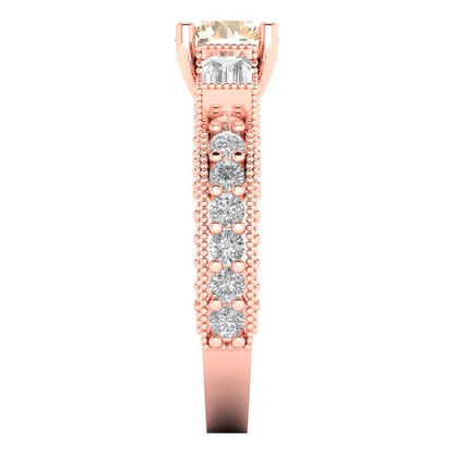 2.33 cttw Natural Morganite Three-Stone Engagement Ring - Solid Rose Gold (VVS1, Round Cut,6.5mm)
