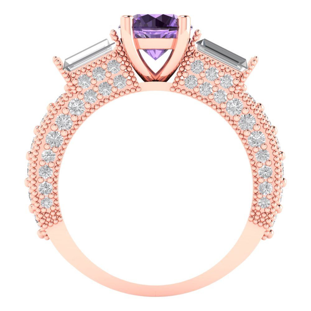 2.33 cttw Simulated Alexandrite Three-Stone Engagement Ring - Solid Rose Gold (VVS1, Round Cut,6.5mm)