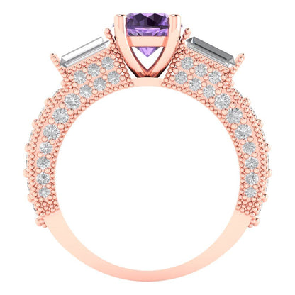 2.33 cttw Simulated Alexandrite Three-Stone Engagement Ring - Solid Rose Gold (VVS1, Round Cut,6.5mm)