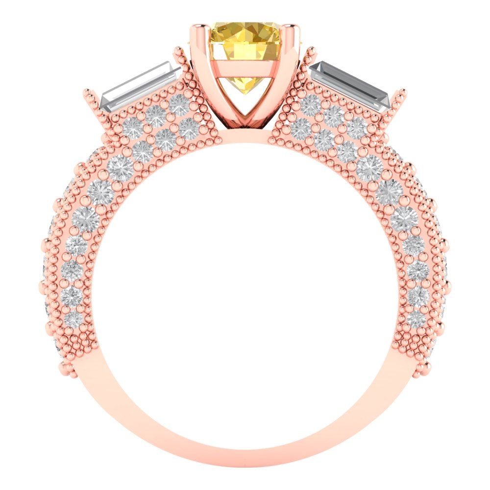 2.33 cttw Zirconia Simulated Yellow Diamond Three-Stone Engagement Ring - Solid Rose Gold (VVS1, Round Cut,6.5mm)