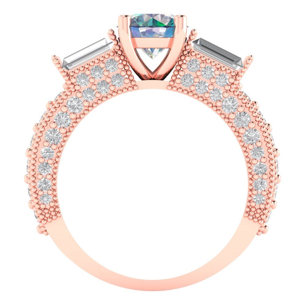 2.33 cttw Blue Moissanite Three-Stone Engagement Ring - Solid Rose Gold (VVS1, Round Cut,6.5mm)