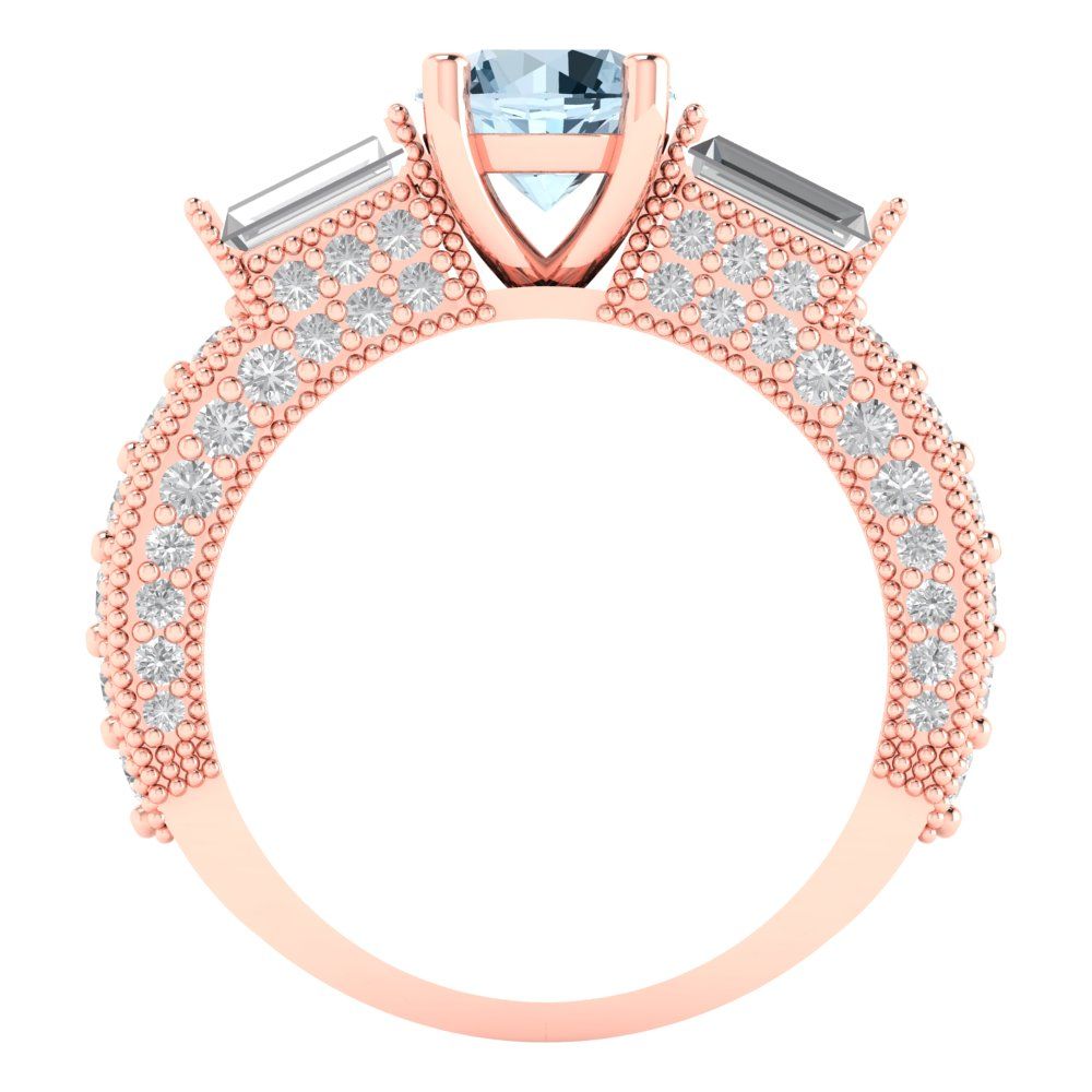 2.33 cttw Zirconia Simulated Blue Diamond Three-Stone Engagement Ring - Solid Rose Gold (VVS1, Round Cut,6.5mm)