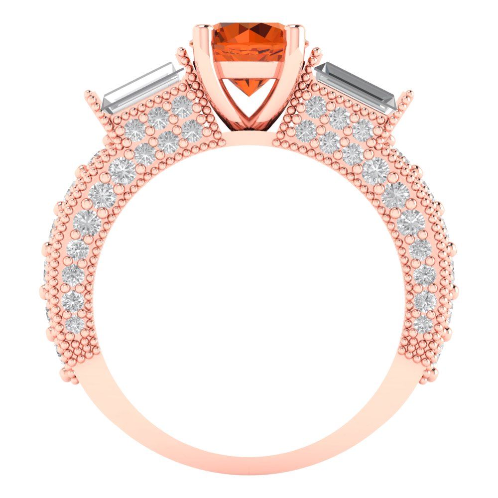 2.33 cttw Zirconia Simulated Red Diamond Three-Stone Engagement Ring - Solid Rose Gold (VVS1, Round Cut,6.5mm)