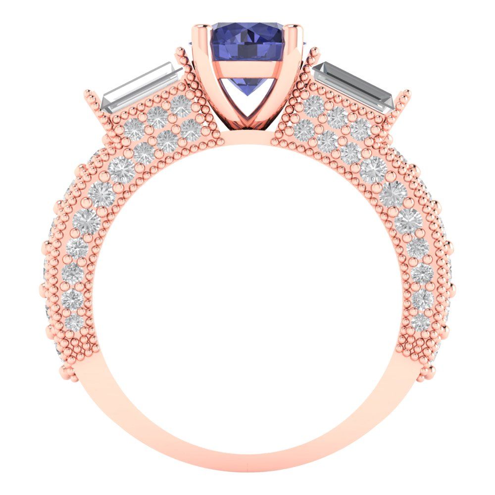 2.33 cttw Simulated Tanzanite Three-Stone Engagement Ring - Solid Gold (Round Cut,6.5mm)