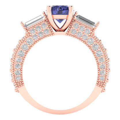 2.33 cttw Simulated Tanzanite Three-Stone Engagement Ring - Solid Gold (Round Cut,6.5mm)