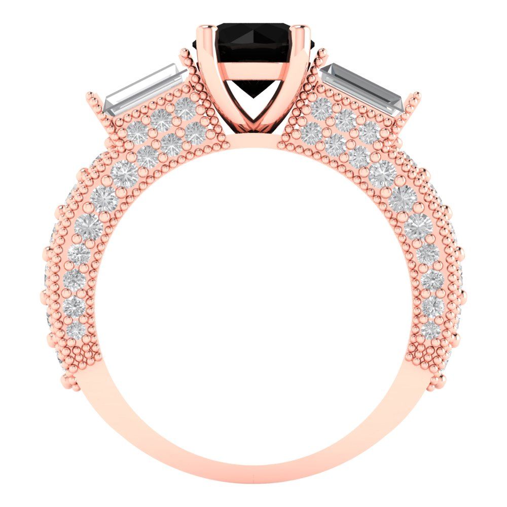 2.33 cttw Natural Onyx Three-Stone Engagement Ring - Solid Gold (Round Cut,6.5mm)