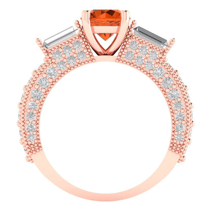 2.33 cttw Simulated Pink Tourmaline Three-Stone Engagement Ring - Solid Rose Gold (VVS1, Round Cut,6.5mm)