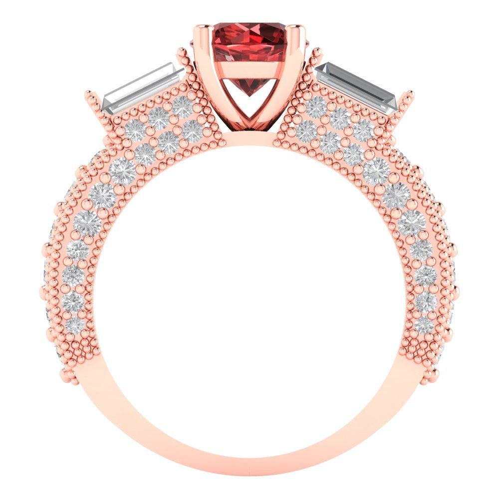 2.33 cttw Natural Garnet Three-Stone Engagement Ring - Solid Gold (Round Cut,6.5mm)