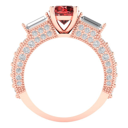 2.33 cttw Natural Garnet Three-Stone Engagement Ring - Solid Gold (Round Cut,6.5mm)