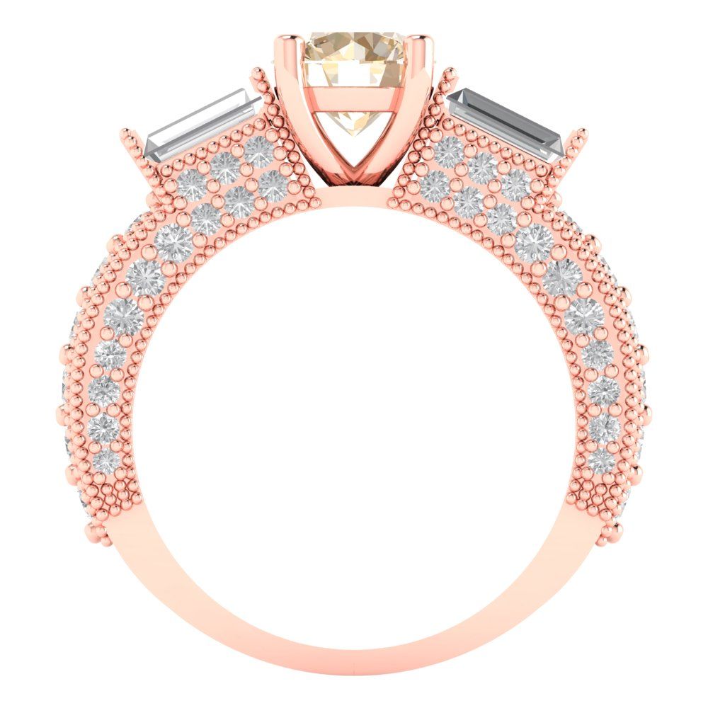 2.33 cttw Natural Morganite Three-Stone Engagement Ring - Solid Rose Gold (VVS1, Round Cut,6.5mm)