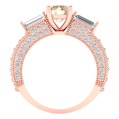 2.33 cttw Natural Morganite Three-Stone Engagement Ring - Solid Rose Gold (VVS1, Round Cut,6.5mm)