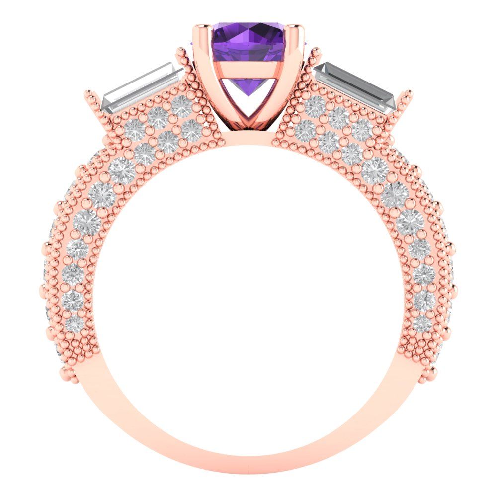 2.33 cttw Natural Amethyst Three-Stone Engagement Ring - Solid Rose Gold (VVS1, Round Cut,6.5mm)