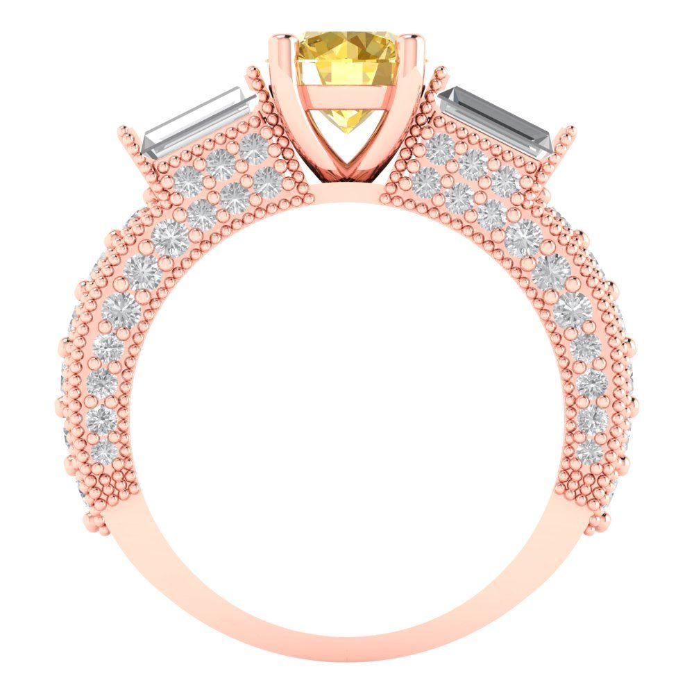 2.33 cttw Natural Citrine Three-Stone Engagement Ring - Solid Rose Gold (VVS1, Round Cut,6.5mm)