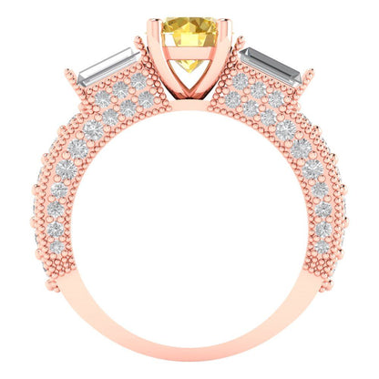 2.33 cttw Natural Citrine Three-Stone Engagement Ring - Solid Rose Gold (VVS1, Round Cut,6.5mm)