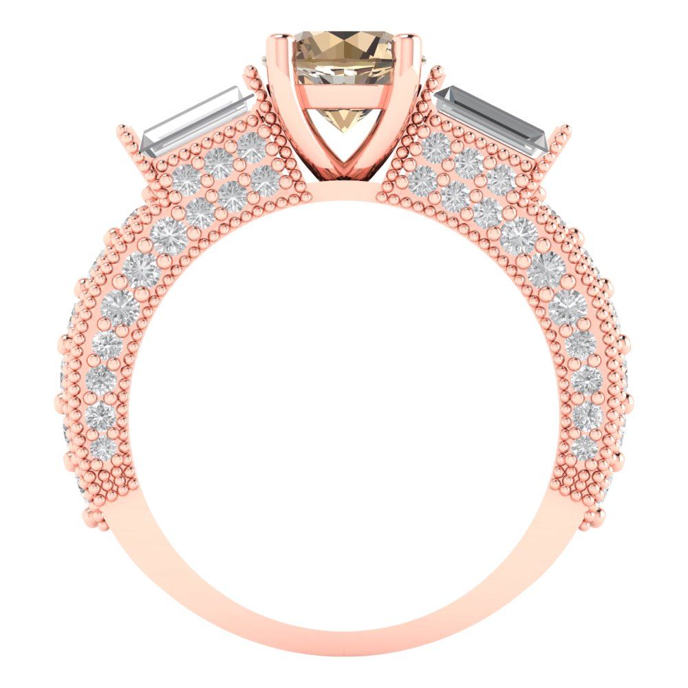 2.33 cttw Yellow Moissanite Three-Stone Engagement Ring - Solid Rose Gold (VVS1, Round Cut,6.5mm)