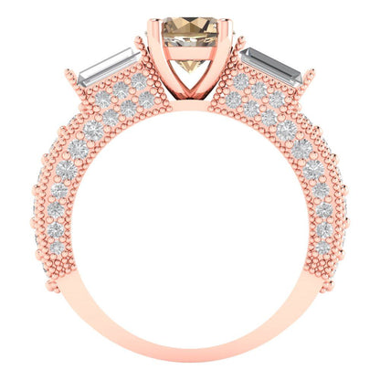 2.33 cttw Yellow Moissanite Three-Stone Engagement Ring - Solid Rose Gold (VVS1, Round Cut,6.5mm)