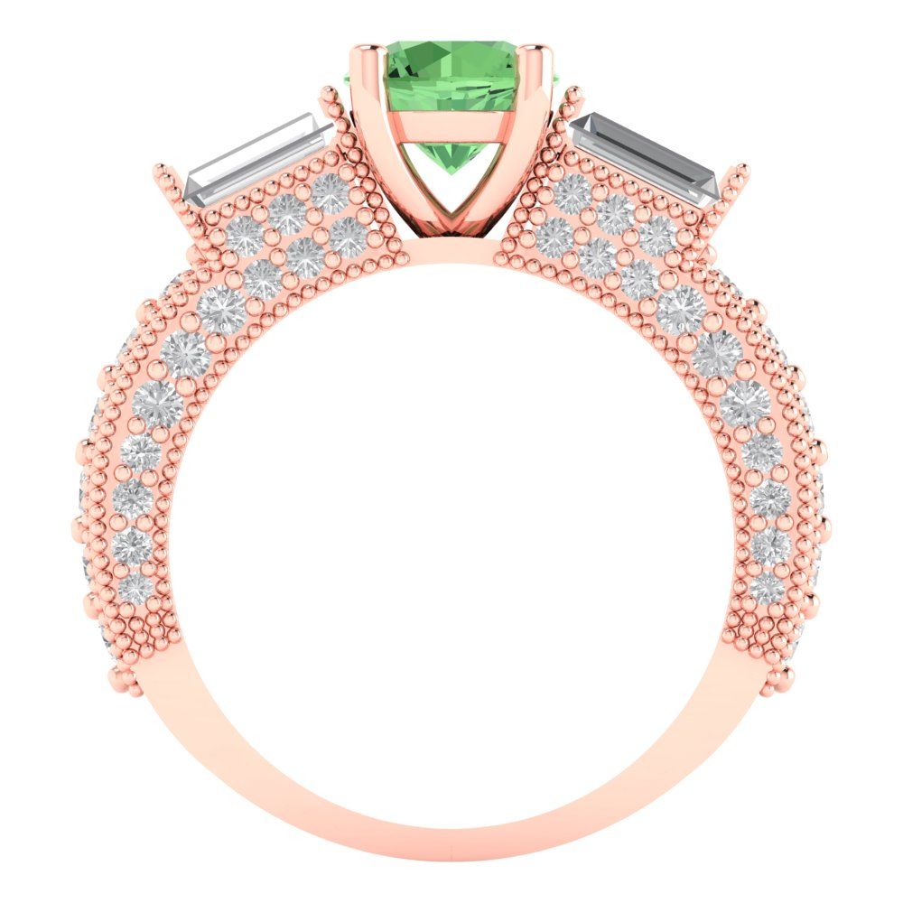 2.33 cttw Zirconia Simulated Green Diamond Three-Stone Engagement Ring - Solid Rose Gold (VVS1, Round Cut,6.5mm)