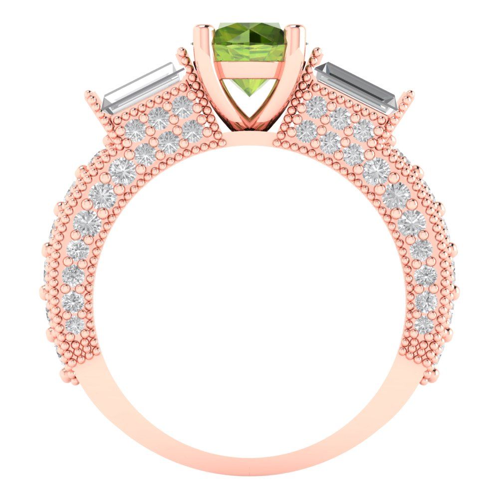 2.33 cttw Natural Peridot Three-Stone Engagement Ring - Solid Rose Gold (VVS1, Round Cut,6.5mm)
