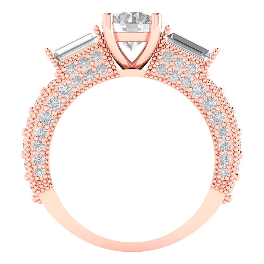 2.33 cttw Moissanite Three-Stone Engagement Ring - Solid Rose Gold (VVS1, Round Cut,6.5mm)