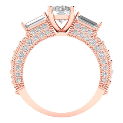2.33 cttw Moissanite Three-Stone Engagement Ring - Solid Rose Gold (VVS1, Round Cut,6.5mm)